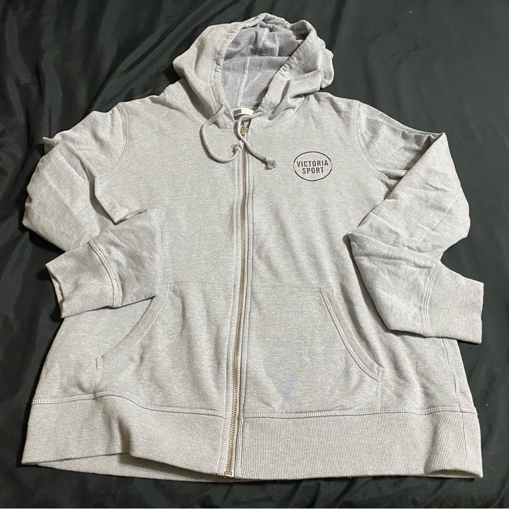 Victoria’s Secret VSX Victoria Sport Gray Full Zip Up Jacket Hoodie with Logo, L